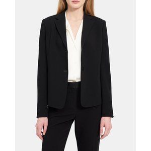 Theory Pleated Blazer Black Crepe Size 0 $465 Womens Career 6498 Pockets